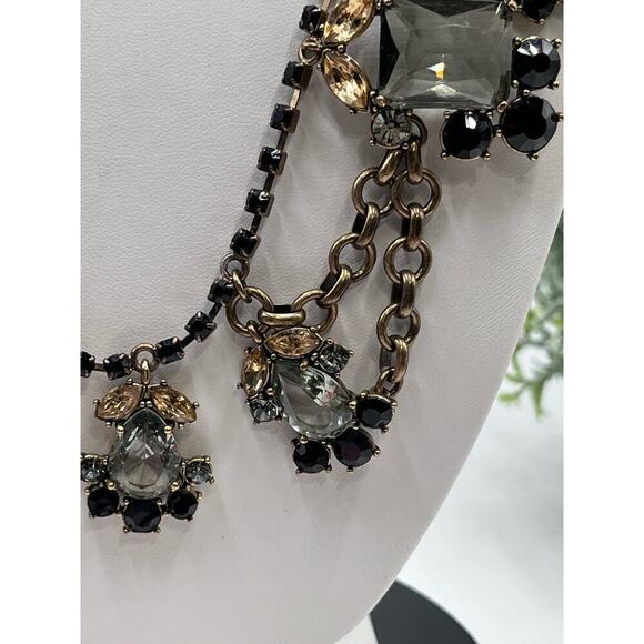 J. Crew Asymmetrical Drape Topaz Black Gray Rhinestone Necklace - Picture 2 of 16